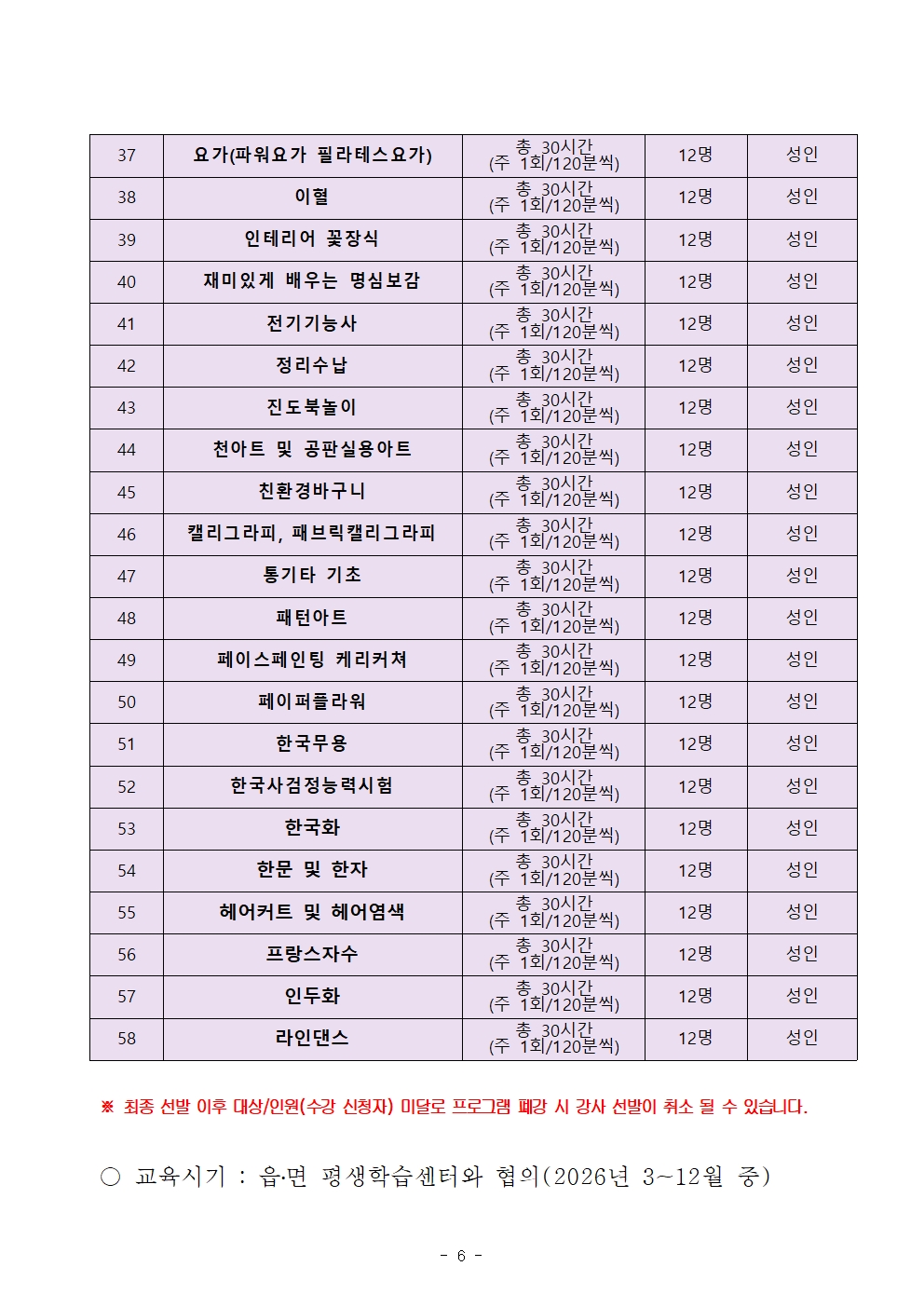 2026년 영월군 평생학습센터, 전문인력, 강사 선발 공고 이미지 6 번 - 하단에 대체텍스트 제공