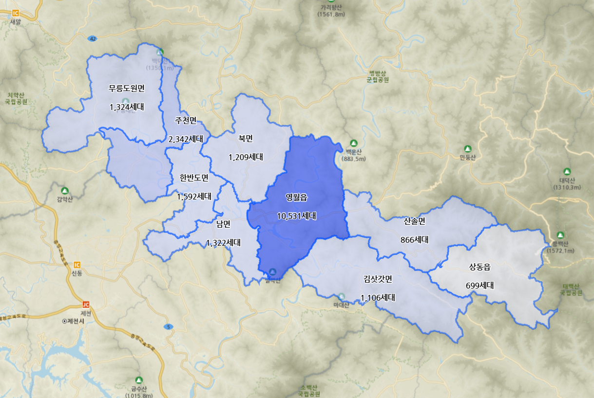 영월군 읍면별 세대수 이미지