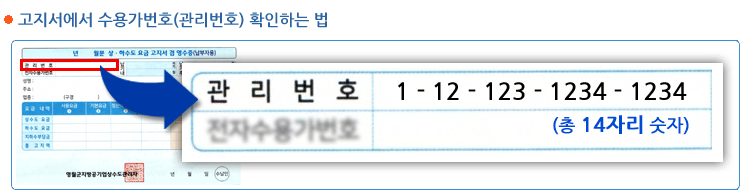수용가관리번호 고지서 예시